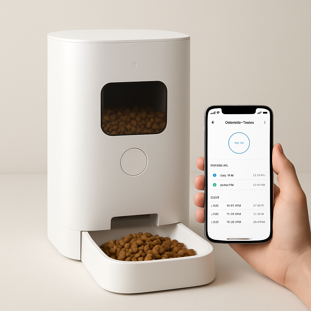 Wi-Fi feeders with app scheduling — pet tech product photo