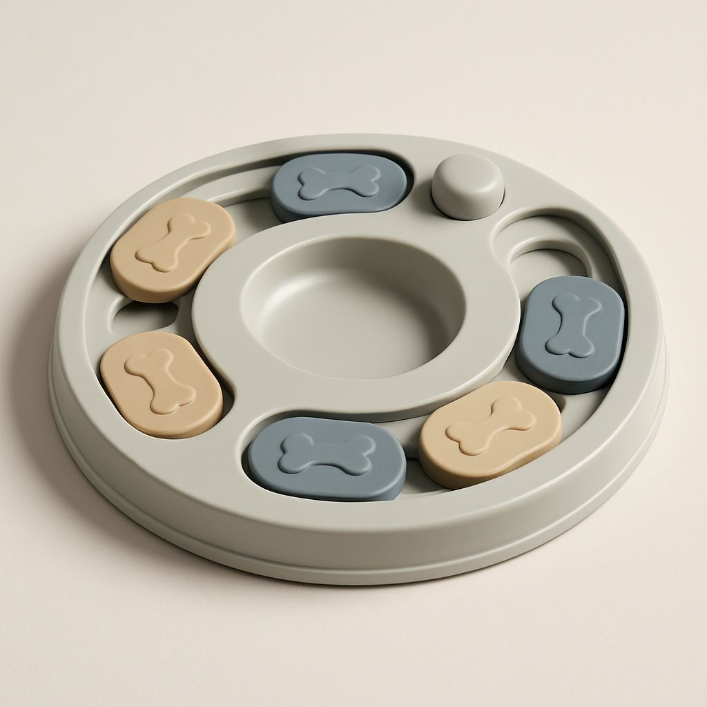 Puzzle feeders and enrichment — pet tech product photo