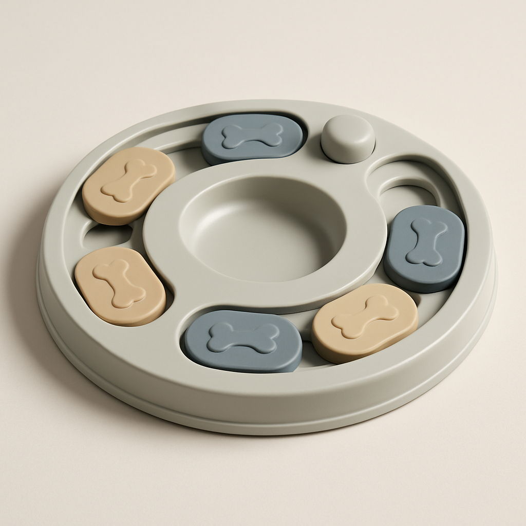 Puzzle feeders and enrichment — pet tech product photo